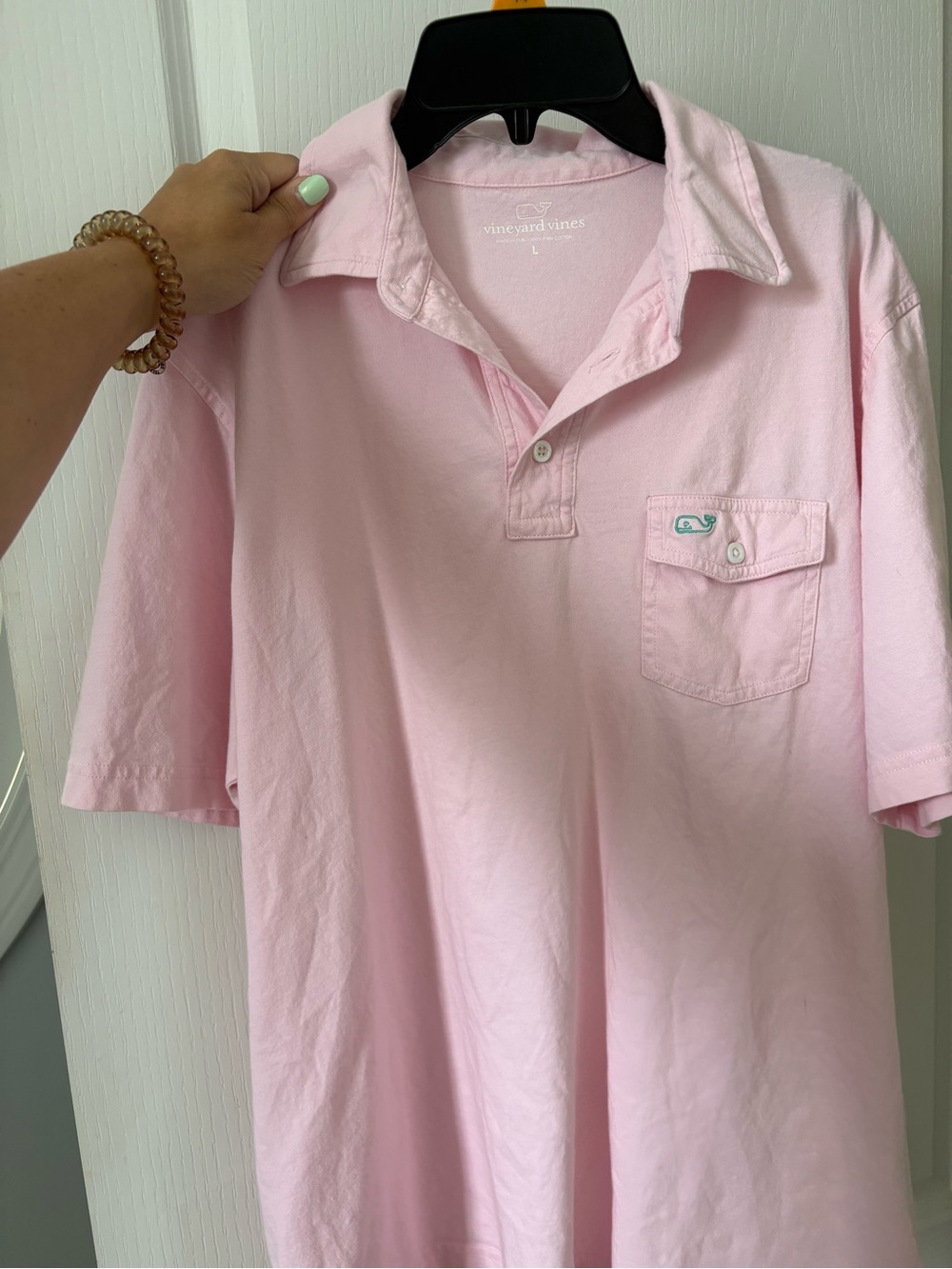 Vineyard Vines men’s Large baby pink cotton pocket polo
